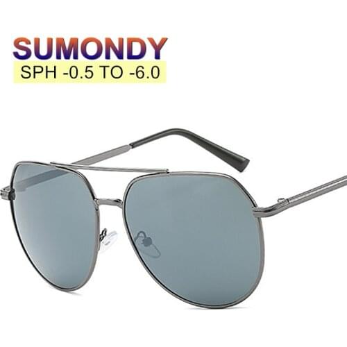 SUMONDY -0.5 to -6.0 Diopter Prescription Glasses Sunglasses For Nearsighted Men Women Alloy Pilot Finished Myopia Glasses UF47