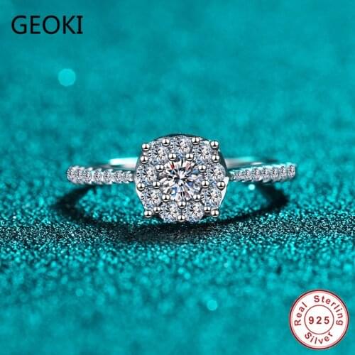 Geoki Passed Diamond Test 0.2 CT Moissanite Party Cocktail Ring 925 Sterling Silver Diamond Wedding Rings Teen Girls Jewelry