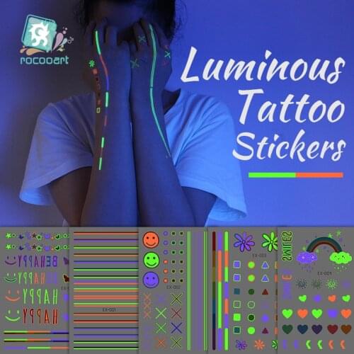 Rocooart Tattoo Stickers Luminous Girls Temporary Fake Tattoos Glow Paste on Face Arm Leg For Women Body Art Decoration Sticker