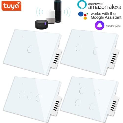 Tuya Wireless Led Light Smart Touch Screen Switch Glass 1/2/3/4 Gang Wifi Wall Touch Sensitive Switch Remote Control US Standard