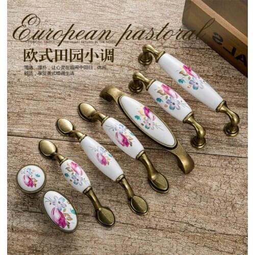 Vintage Bronze Ceramic Door Handles Cabinet Cupboard Wardrobe Drawer Closet Pull Knobs Kitchen Furniture Hardware Accessories