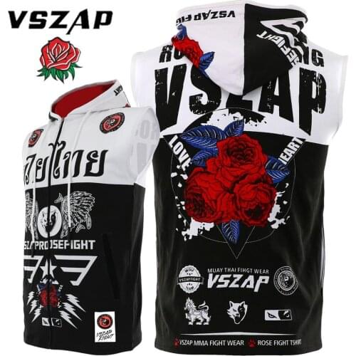 VSZAP MMA sleeveless Jacket Hoodie Red Rose Boxer Keeps warm breathable sweatshirt Mens blazer Hip-hop boxing hoodie