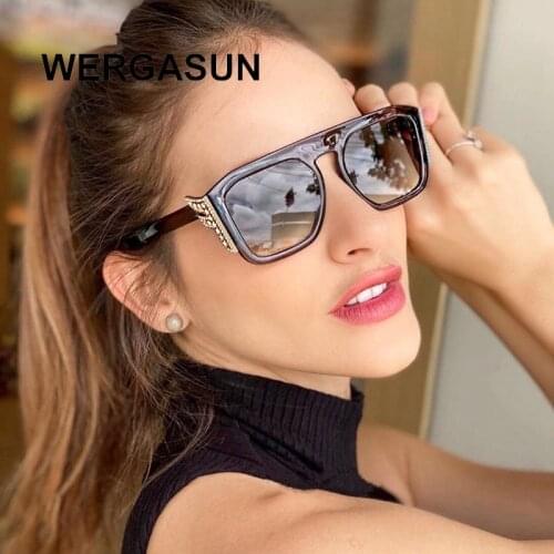 WERGASUN Oversized Sunglasses Women Big Frame Square Flat Top Gradient Lens Sun Glasses Female Vintage Mirror Shades UV400