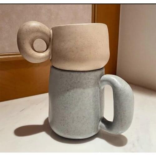 Japanese Ceramic Coffee Cup Original Water Big Tea Funny Mugs Espresso Large Creative Breakfast Cereal Ear Handle Design Cups