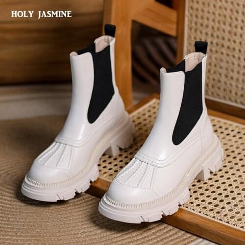 2022 New Ins Real Leather Women Ankle Boots Fashion Platform Warm Fur High Heel Winter Shoes Woman Casual Footwear Size 34-40