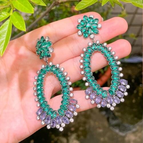 CWWZircons Designer Green Cubic Zirconia Crystal Big Luxury Earrings for Women Statement Engagement Party Wedding Jewelry CZ903