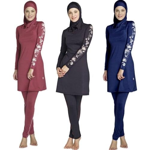 Women Large Size Printed Floral Full Cover Muslim Swimwear Women Islamic Conservative Swimsuit Hijab Beachwear Bathing Sui
