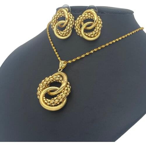 Dubai Gold Color Ethiopian African Accessories Jewelry Sets Wedding Bride bridal Necklace/Pendant/Earrings gifts for women set