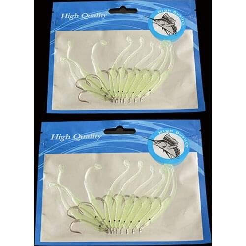 10 Pcs/lot Luminous Tail Soft Grubs Glow in Dark T Tail Lure Jig Head Smell Artificial Soft Lure for Fishing L50