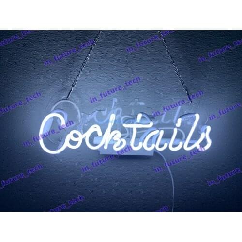 14“ Cocktails White Acrylic Custom Neon Light Lamp Sign Beer Bar Handmade Glass Decorate Home Wall Room Windows Tube Artwork
