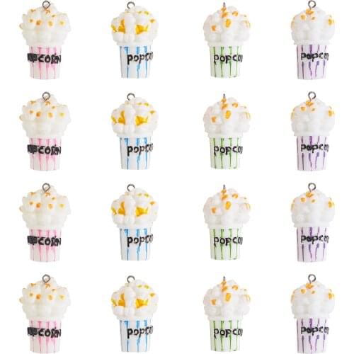 24Pcs 4-Color Resin Imitation Food Popcorn Pendants Charms for Handmade Earrings Key Chain Jewelry Making
