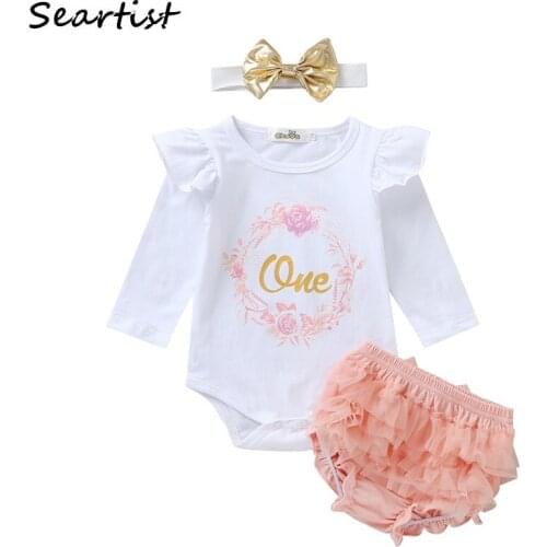 3PCS/Set Cute Newborn Baby Girl Clothes 2021 Worth The Wait Baby Bodysuit Romper+Ruffles Tutu Skirted Shorts Headband Outfits 25