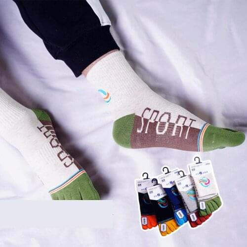 5 Pairs Men Letter Five Finger Socks College Style Male Cotton Sports Adult 5 Toe Socks Cartoon Animation Novelty Socks
