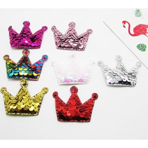 5.5x3.8cm 30pcs Glitter Sequin Paillette Crown Padded Patches Appliques For Clothes Sewing Supplies DIY Hair Bow Decoration