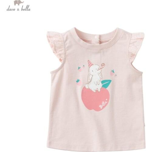 DBJ17761 dave bella summer baby girls cute cartoon print T-shirt children tops girl kids fashion tees