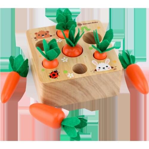 Montessori Wooden Puzzle Pulling Carrot Matching Size Puzzle Toys Hand-eye Coordination Educational Toys For Children Gifts