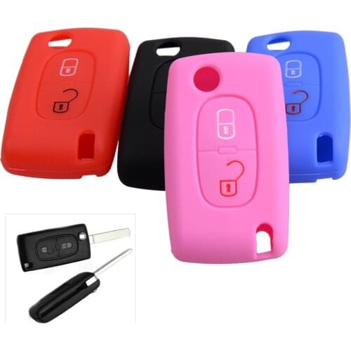 DWCX Car Styling Silicone Flip Key Cover Case Fob Shell 6.4 x 3.5 x 1.7cm Fit For Citrone C2 C3 C4 C5 C6 C8 Peugeot 307 308 407