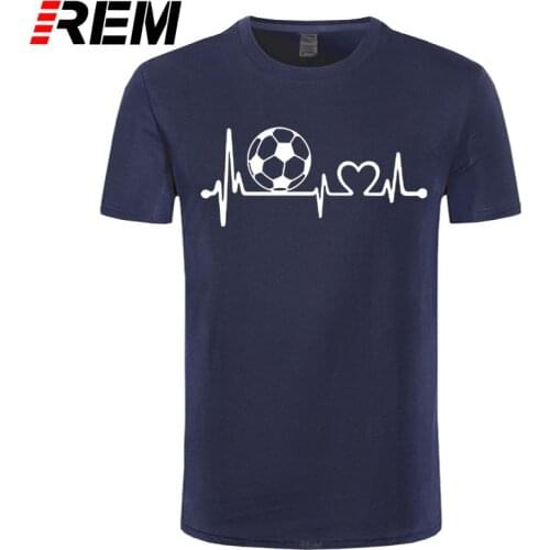 REM New Summer T Shirt Men Funny Heartbeat Footballer Player Short Sleeve T-Shirt Mens Cotton black and white Tops & Tees tee