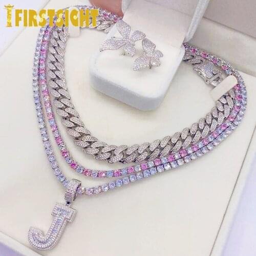 Hiphop 5mm Pink Iced out Cubic Zirconia Tennis Chains Necklace Rainbow 5MM cz Rose Cold Color Choker Fashion Men Women Jewelry