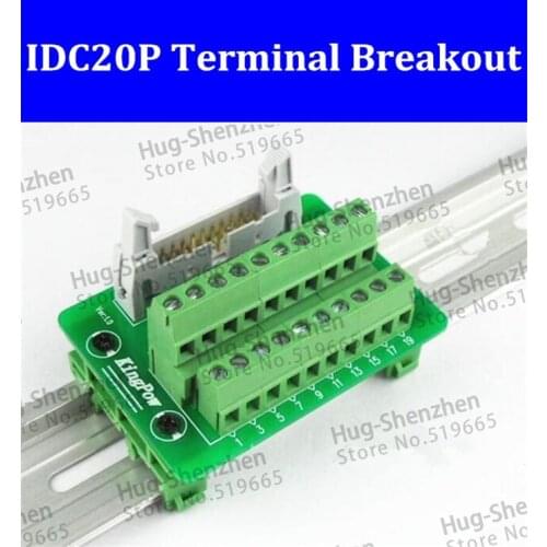 IDC20P IDC 20 Pin Male Connector to 20P Terminal Block Breakout Board Adapter PLC Relay Terminals DIN Rail Mounting--1pcs/lot