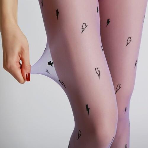 New Designs High Quality Sexy Lightning Flash Print Tights Transparent Blue Red Purple Pantyhose Womens Stockings