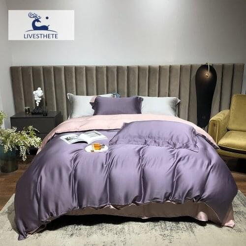 Liv-Esthete Purple 100% Silk Bedding Set Beauty Silky Duvet Cover Flat Sheet Pillowcase Queen King Waomen Bed Linen For Women