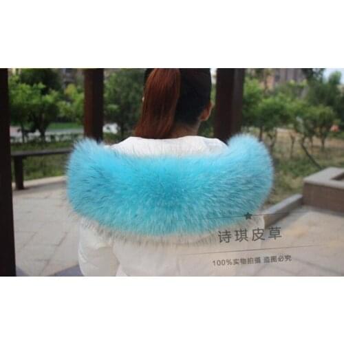 Colorful Genuine Raccoon Fur Detachable Collar Scarfs Fashion Coat Sweater Luxury Raccoon Fur Collar TKC006-blue
