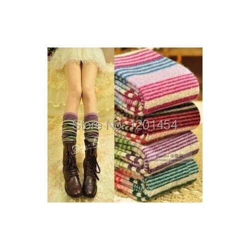 Colorful striped woolen material sweet fashion womens spring and autumn winter warm boot covers with thigh high tube socks legs