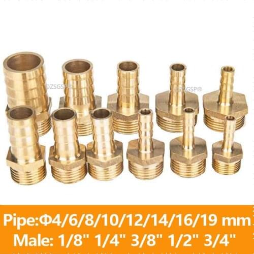 Brass Pipe Fitting 4mm 6mm 8mm 10mm 12mm 19mm Hose Barb Tail 1/8" 1/4" 1/2" 3/8" BSP Male Connector Joint Copper Coupler Adapter