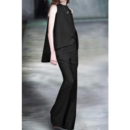 Summer Classic Lady Office Suits Black Damask 2 Piece Set Women Pant And Top Summer 2016