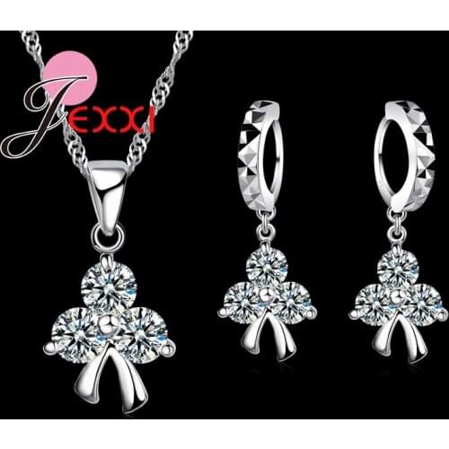 Best Selling 925 Sterling Silver Triangle Rhinestone Classic Design Women Jewelry Sets Necklace And Earrings Wedding Sets