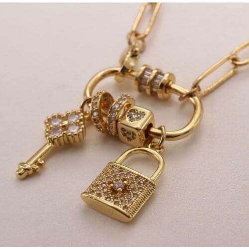 MHS.SUN Cute Design Mini Key/Girls/Lock Buckle Pendants Chain Necklace Fashion Zircon Women Female Necklace Gold Color 1Pc