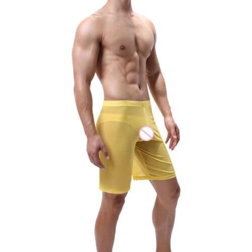 Mens Sexy Transparent Shorts Fashion Multifunctional Knee-Length Male Comfortable Sleep Bottoms