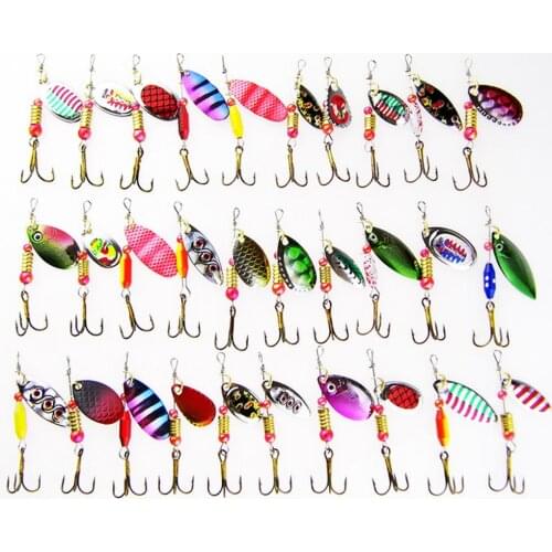 Lot 30pcs Kinds of Carp Sea Fishing Lures Crank Hooks Wobblers Spinner Artificial Baits Tackle Metal Spoon Set