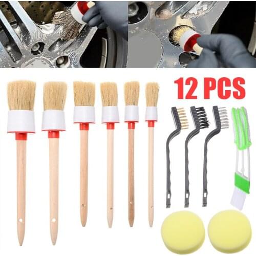 New Arrival 12pcs Car Detailing Brush Kit Boar Hair Vehicle Auto Wheel Clean Brush Set for Car Wash & Maintenance