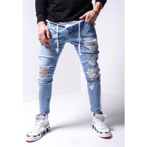 New Fashion Mens Slim Pencil Pants Holes Patchwork Men Jeans Plus Size Denim Jeans for Men Skinny Jeans Men Boyfriend Jeans