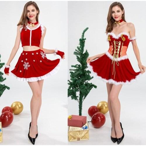 New Adult Women Christmas Costume New Year Sexy Red Dresses Corset For Lady Cosplay Revelry Party Clothing Performance Uniform