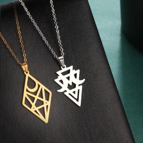 LIKGREAT Witchcraft Stainless Steel Necklace Gothic Moon and Pentagram Satan Necklaces for Women Men Satanic Jewelry Pendants