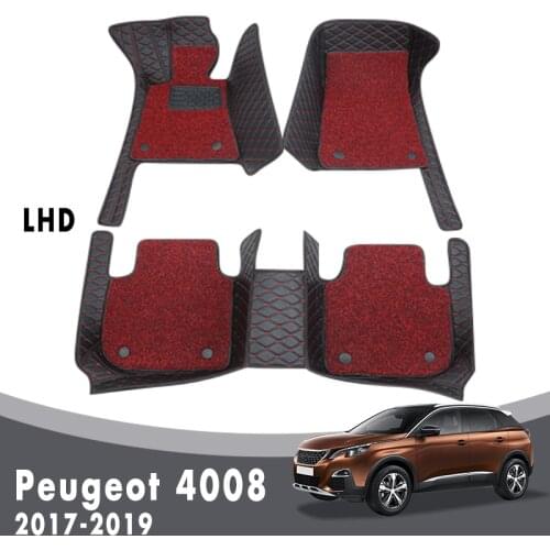 Luxury Double Layer Wire Loop Carpets For Peugeot 4008 2019 2018 2017 Custom Car Floor Mats Auto Interiors Parts Accessories