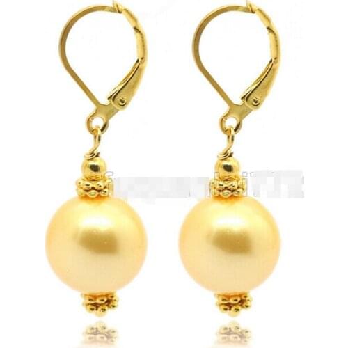 Handmade lovely bead FREE SHIPPINGHANDMADE BOLD GOLDEN SEASHELL & MOTHER OF PEARL EARRINGS LEVERBACKS real Women Fine for