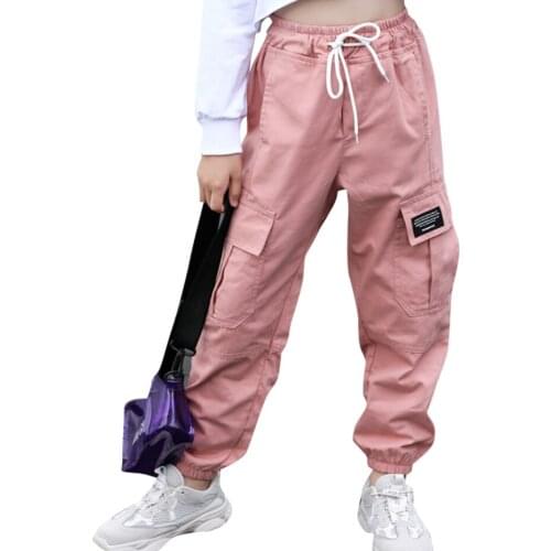 Girls Cargp Pants Letter Pattern Girls Sport Pant Spring Autumn Childrens Trousers Casual Style Kids Clothes 6 8 10 12 14