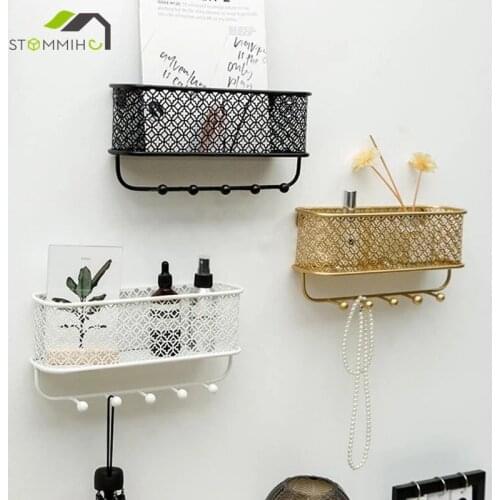 STOMMIHO Wall Decor Metal Rack Hook Bathroom Bedroom Living Room Wall Mounted Type Storage Shelf Home Decor