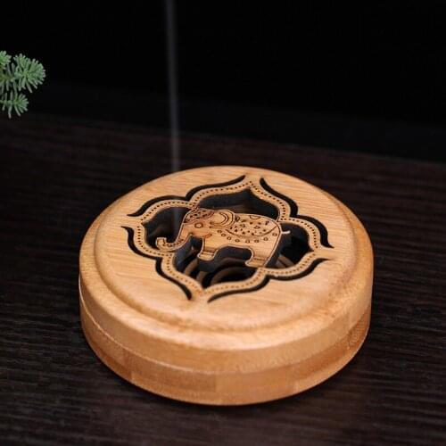 T Bamboo Incense Burner Coil Incense Machine Hollow Cassette Box Elephant for Living Room Tearoom Scent Round Incense Base