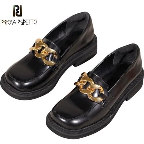Vintage Casual Mary Jane Shoes 2021 Patent Leather Round Toe Metal Chain Thick Heel Personalized Single Shoes