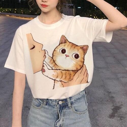 Cartoon cat printing casual Harajuku female T-shirt summer short-sleeved casual round neck clothes Chinas top female T-shirt