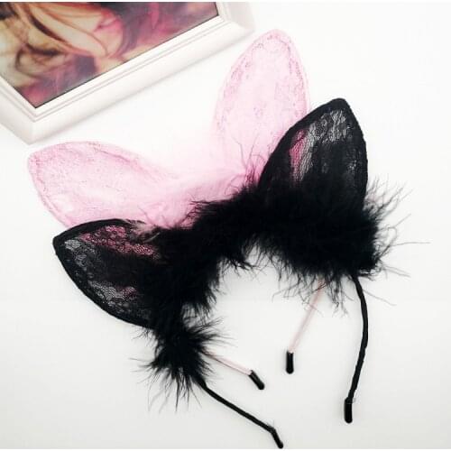 1PCS Fashion Sweet lace feather rabbit ears headband cosplay cat ears headwear ladies bunny girl sexy headband