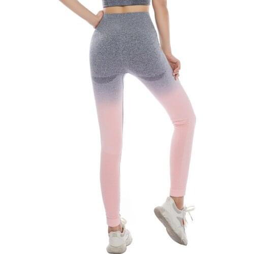 Women Dyed Peach Sports Gym Running Fitness Yoga Exaggerates Hips Quick-Dry Elastic Gradient Hip Breathable Tight Capri Pants