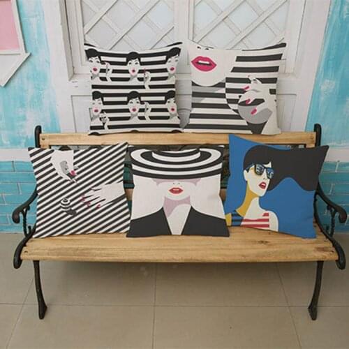 Fashion Red Lips And Nail Painting Women Geometric Stripe Pattern Pillow Case Home Sofa Decoration Cushion Cover 45x45cm