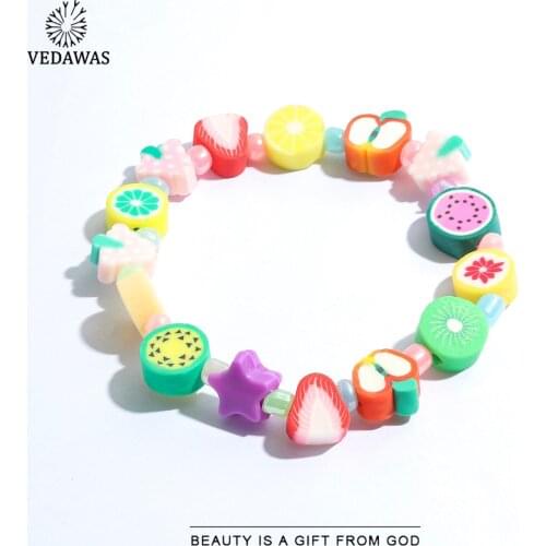 Vedawas Summer Korean Cute Fruit Beaded Bracelets for Women Boho Fashion Colorful Star Strawberry Orange Apple Bracelet Bangles