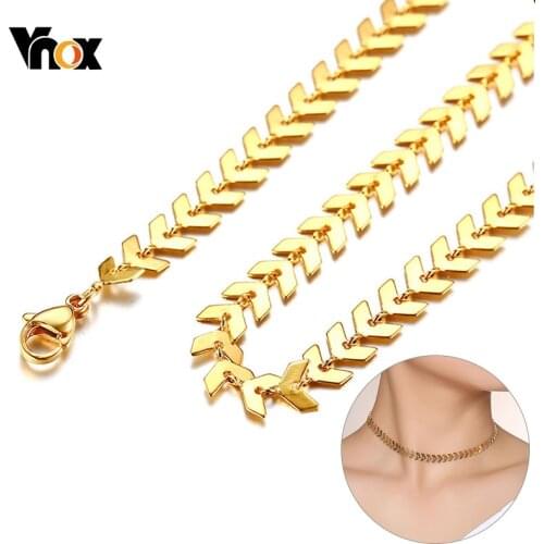 Vnox Chic Arrow Links Choker for Women 585 Rose Gold Tone Stainless Steel Female Temperament Necklaces Fish Bone Chain